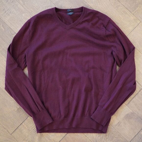 J Crew‎ Sweater Men's Merino Wool V Neck Long Sleeve Burgundy Red Size M - Picture 1 of 6